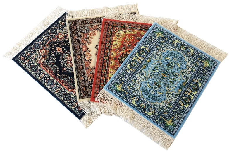 Inusitus Rug Coasters, Set of 4 Turkish Carpet Style Table Drink mats, Absorbent Kitchen and Dining Accessories, Spill & drip Protection, Rectangular - Image 1